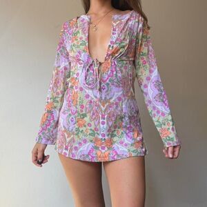 Y2K pastel boho beach cover-up mini dress
